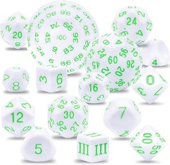 15 Pieces Complete Polyhedral D3-D100 (White& Green)